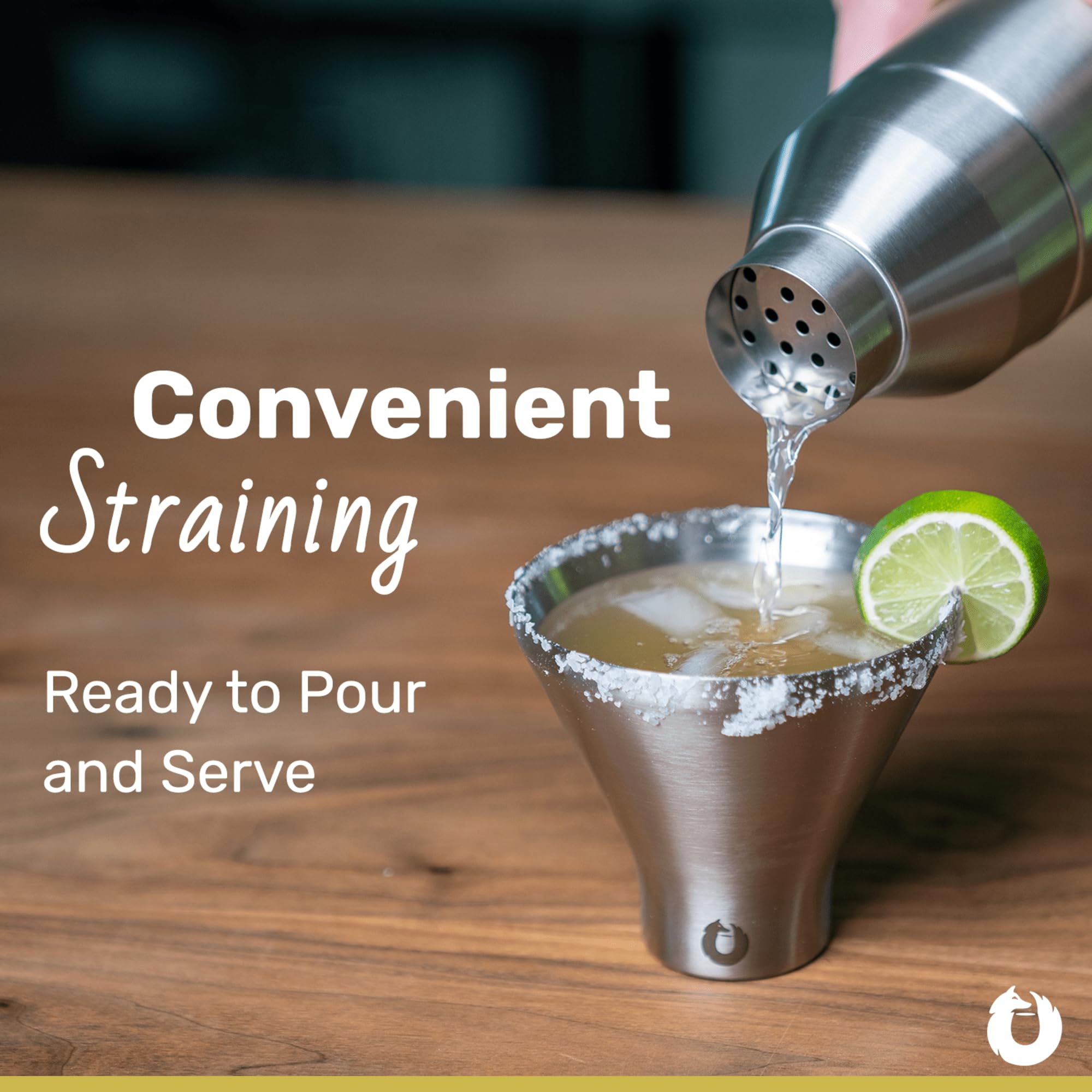 SNOWFOX Premium Vacuum Insulated Stainless Steel Cocktail Shaker, Home Bar Accessories, Elegant Drink Mixer, Leak, Proof Lid With Jigger & Built, In Strainer, Gold, 22oz.