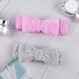 Aomig Spa Headbands for Women Grey Fluffy Bowknot Hair Band Microfiber Elastic view 8
