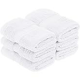 Superior Egyptian Cotton Pile Face Towel/Washcloth Set of 6, Ultra Soft Luxury Towels, Thick Plush Essentials, Absorbent Heavyweight, Guest Bath, Hotel, Spa, Home Bathroom, Shower Basics, White