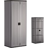 Suncast 72-Inch Tall Storage Cabinet, Platinum Resin Garage Storage Cabinet | Made in the USA 19 Cu Ft Lockable Garage Cabinet with Adjustable Shelves for Lawn Gear, Hand Tools, and Garage Organization