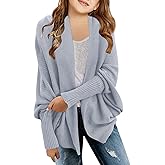 Laseily Girls Open Front Cardigan Sweaters Batwing Long Sleeve Shawl Collar Ribbed Knit Winter Coats