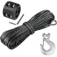 WROUGH 1/4" Synthetic Winch Rope 50 Ft Heavy Duty 10000 lb ATV Winch Rope Line with Steel Hook Rubber Stopper Protecting Sleeve/Sheath and Thimble Universal Fit for ATV SUV Vehicle Winch Rope (Black)