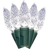 Brite Star Battery Operated 35 Lt Faceted C6 LED Lights, Pure White, Green Wire