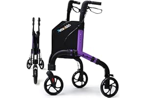 RETAOLDTH Premium 3 Wheel Rollator Walker for Seniors, Lightweight Foldable Elderly Three Wheeled Rollator with Storage Bag, Aluminum Mobility Aid Rolling Walker (Purple)