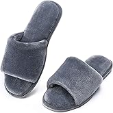 DL Open Toe Slippers for women Indoor, Cozy Memory Foam Womens House Slippers Summer Slip On, Comfy Soft Flannel Womens Bedroom Slippers Slide Breathable Size 7-8 Dark Grey