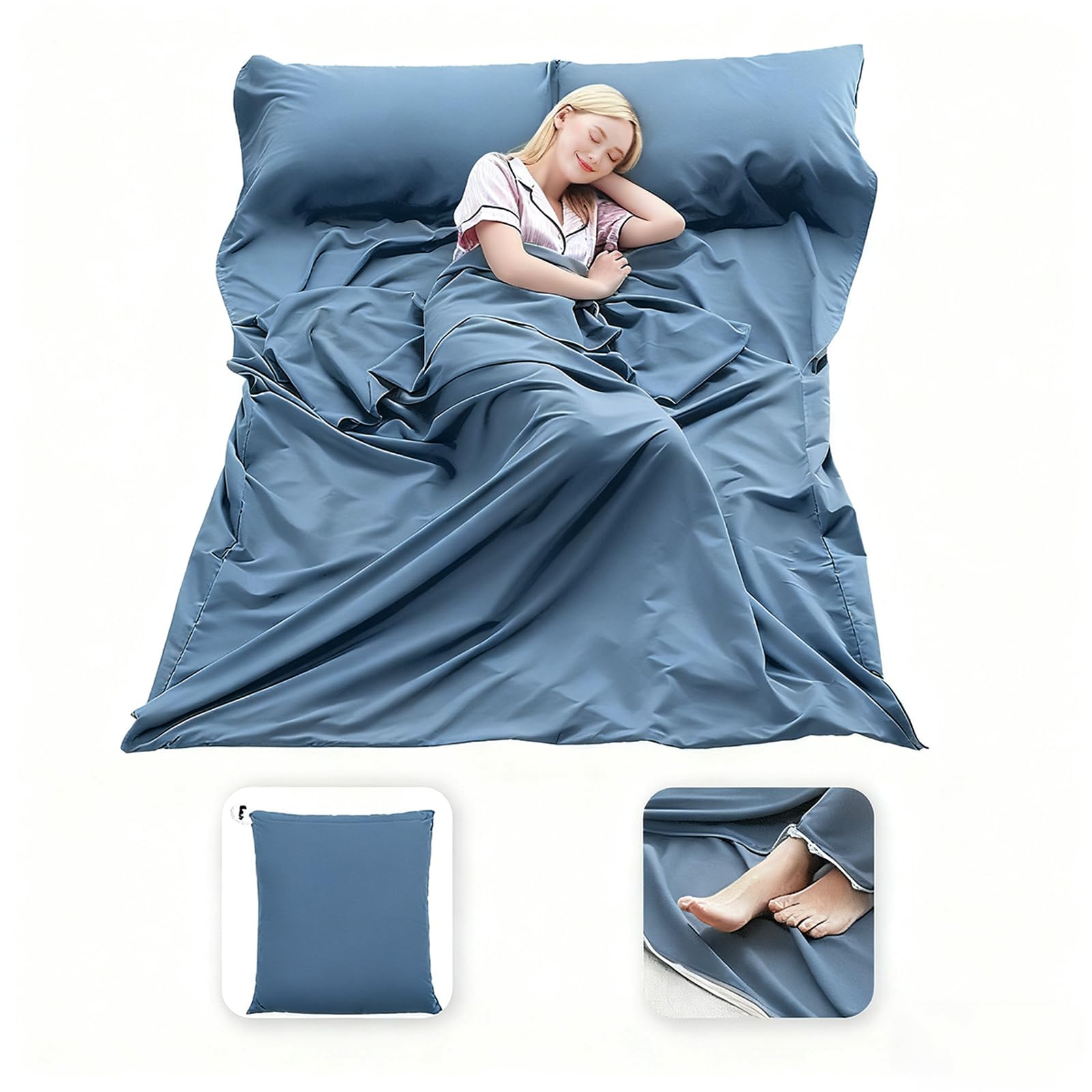 Photo 1 of MongByYa Sleeping Bag Liner Lightweight Compact Sleeping Bag Sack Portable Clean Travel Sheet Camping Sleep Sheet for Backpacking Hotel Hiking (Mystic Blue, 82.7” X 70.9”)