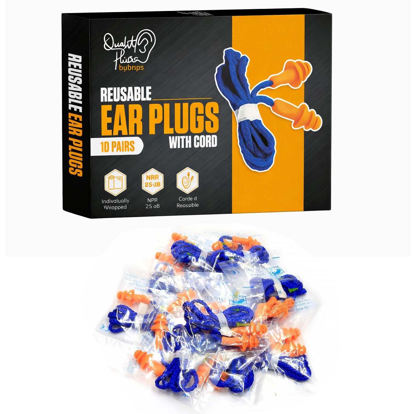 Photo 1 of 10 Pair Corded Reusable Ear Plugs for Shooting Range Ear Protection for Gun Range - Hunting Ear Plugs for Construction Firearm Ear Protection Shooting Gun Hearing Protection Earplugs Corded