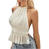 SOLY HUX Women's Ruffle Halter Neck Camisole Sleeveless Open Back Cute Party Going Out Tops