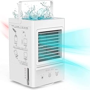 Portable Air Conditioner, Rechargeable Battery Operated Evaporative Air Cooler, Auto Oscillation 700ml Water Tank, Perfect for Home Bedroom Office Outdoor