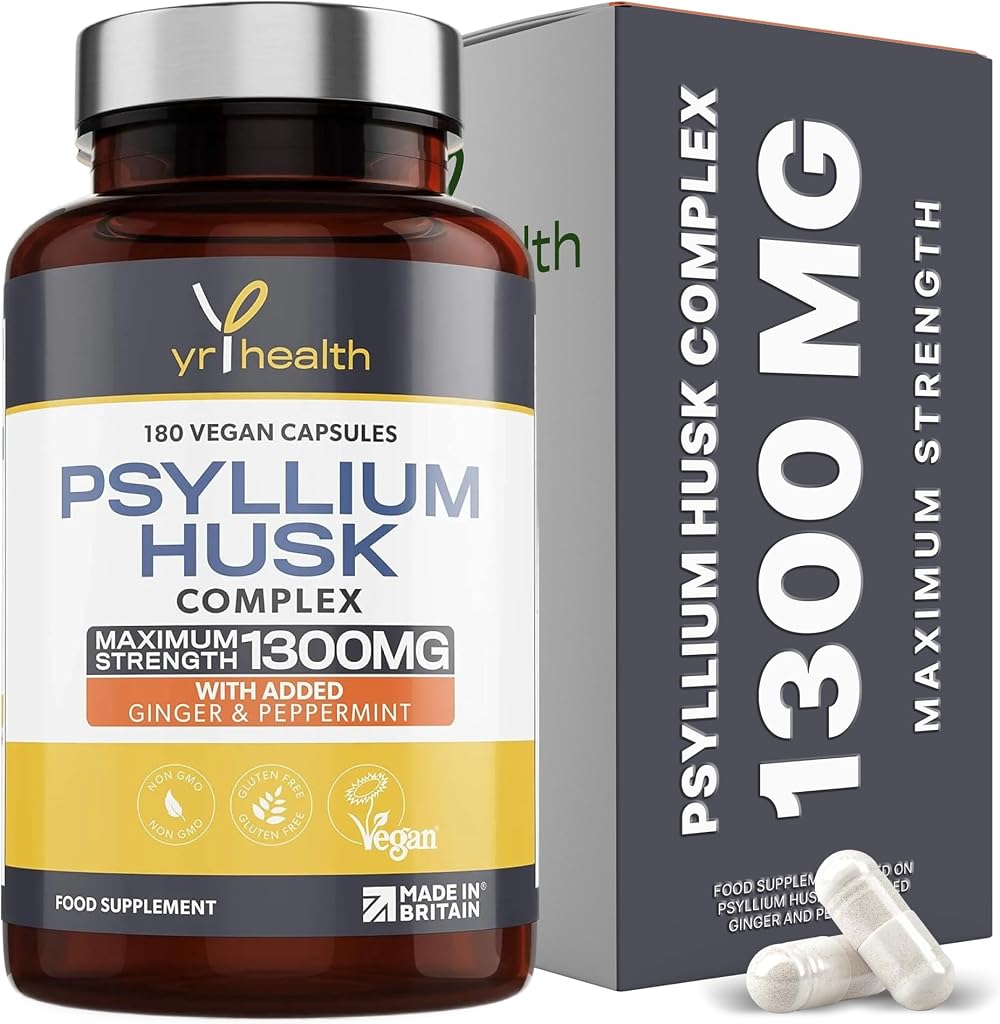 yrhealth Psyllium Husks Capsules 1300mg 180 Vegan with Peppermint & Ginger