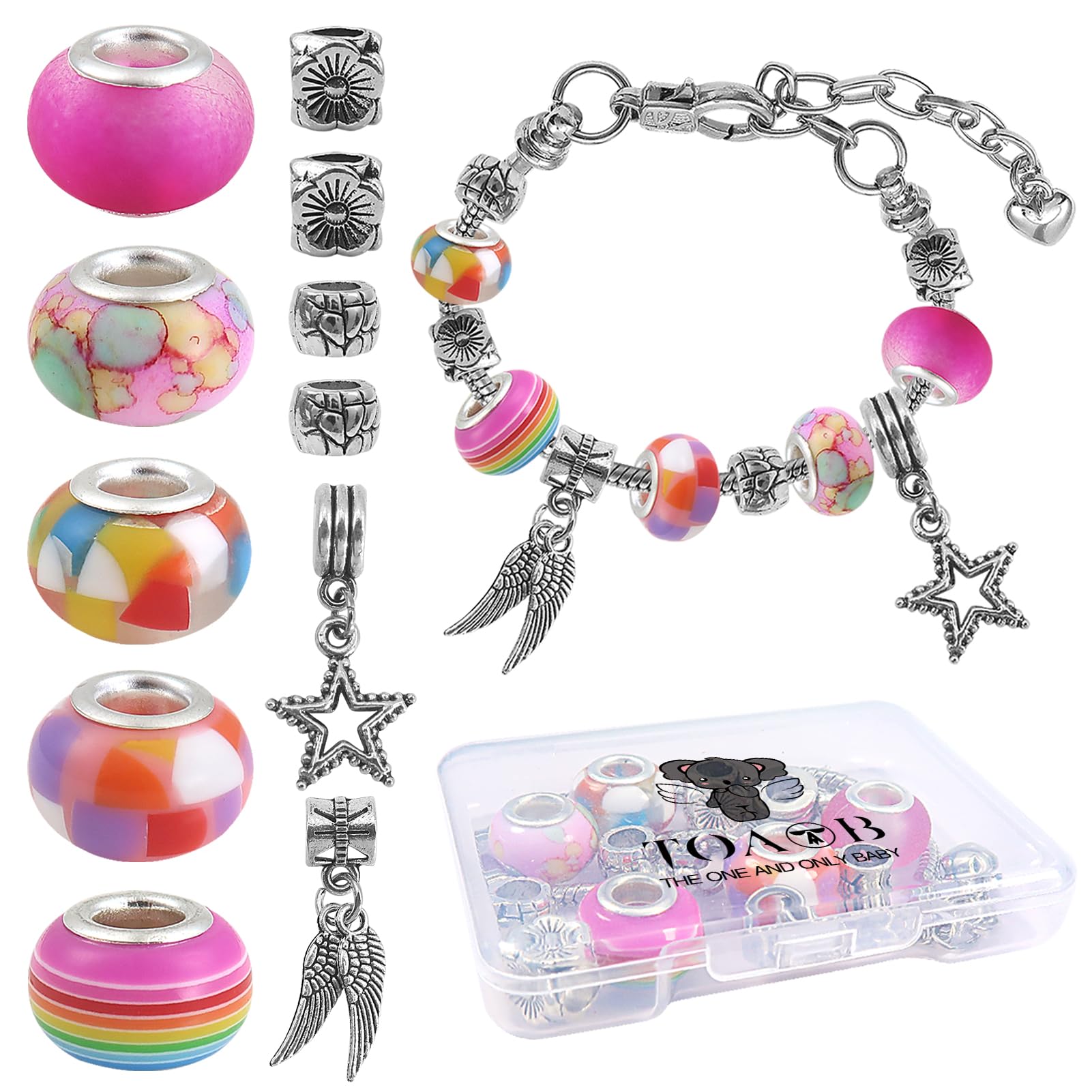 Toaob Pack of 10 Glass Beads Large Hole European Beads Pink Clay Mixed Size for Jewellery Making Bracelets Necklaces