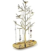 MORE&LESS Branch Jewelry Rack with metal tray,Luxury color,Tree Tower Rack Hanging Organizer for Ring Earrings Necklace Bracelet,Suitable for living rooms, bathrooms,offices,etc.