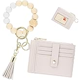 New Fashion Kingdom Keychain Wristlet Wallet for Women, Slim RFID Credit Card Holder Purse Tassel Keychain Bangle Key Ring for Women (Upgrade RFID, Beige)