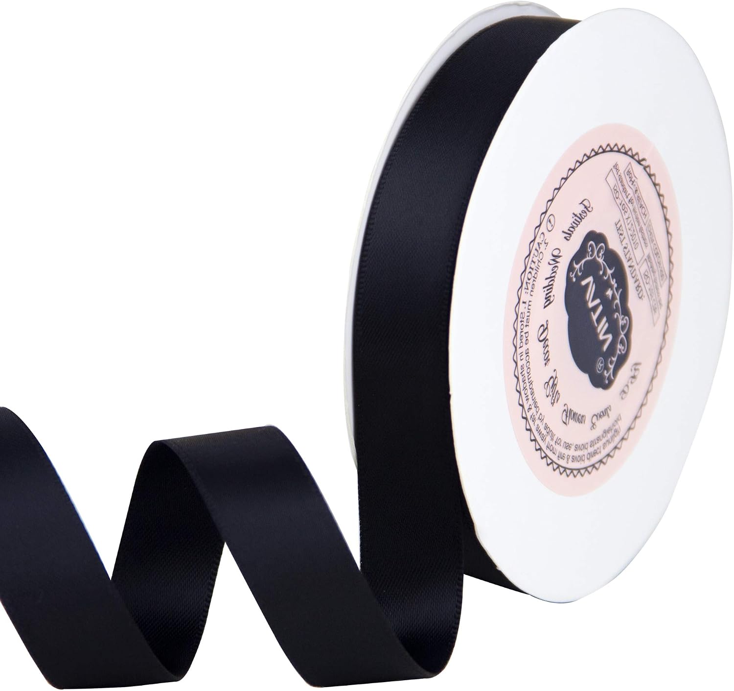 VATIN 16mm Double Faced Polyester Black Satin Ribbon, 23 Metre Spool, Perfect for Wedding Decor Wreath, Baby Shower