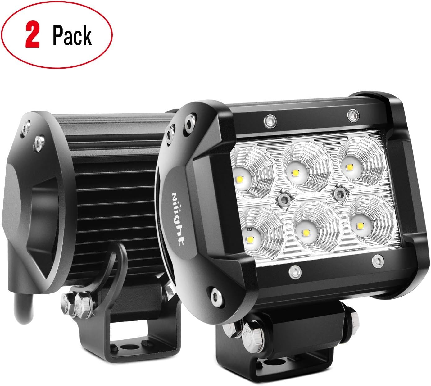 Nilight 60001F-B Bar 2PCS 18w 4" Flood Fog Road Boat Driving Led Work Light SUV Jeep Lamp, 2 Years Warranty: Automotive