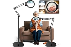HQGZQL 30X 10X Large Floor Magnifying Glass with Light and Stand,72 LED Adjustable Height Floor Magnifying Lamp,2 in 1 Lighted Magnifiers for Close Work, Sewing,Crafts,Hobbies,Reading,Black