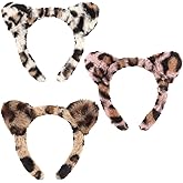 YARIEW Leopard Print Cat Ears Headband 3 Plush Headbands for Women for Washing Face Animal Ears for Cosplay Yoga Makeup Costume Halloween Christmas