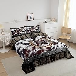 Brown Cowhide Bedding Set For Men Queen,Rustic