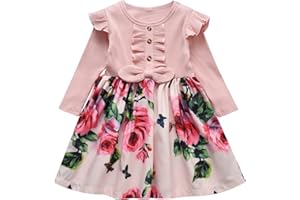 Sinipart Toddler Baby Girl Floral Dress Long Sleeve Ruffle Bow Button Princess Dresses Kids Fall Winter Skirt Outfits