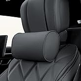 Dapucarin Car Headrest Pillow for Driving - Luxury Leather 100% Memory Foam, Ergonomic Neck Support - Universal Fit Head Rest Travel Pillow for Most Cars, Home & Office, Black, 1 Pack