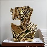 FUNSOBA Ceramics Statue Flower Vase Face Pots Bust Head Shaped for Birthday Gifts Home Office Decoration (Gold)