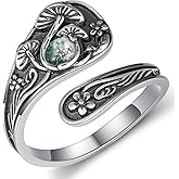 Fuguangju Mushroom Spoon Rings for Women Moss Agate/Moonstone/Opal/Turquoise 925 Sterling Silver Agate Mushroom Ring Vintage Thumb Ring Jewelry for Women Men