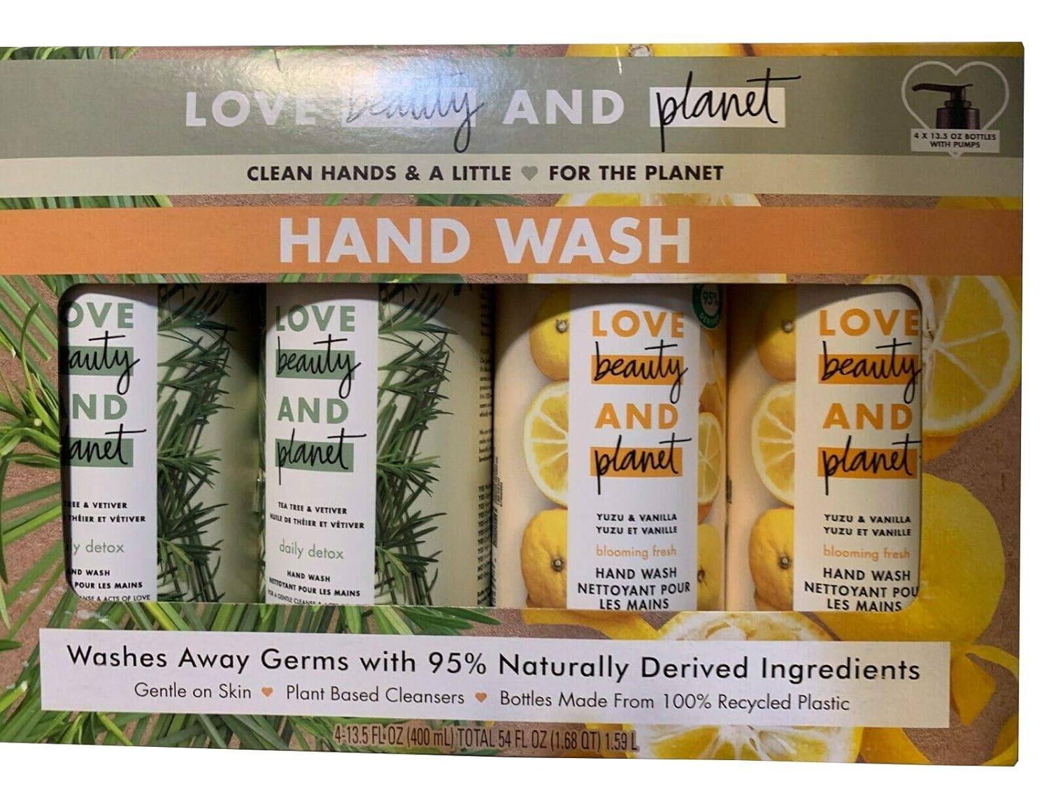 Love Beauty And Planet Store Yuzu and Vanilla liquid and Tea Tree and Vetiver Hand Wash 13.5 Oz (4 Pack) 2 of each flavor : Beauty
