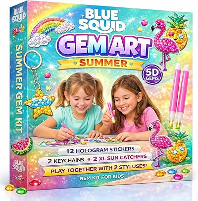 Blue Squid Summer Diamond Art Kit for Kids 5D Gem Craft Gift Set