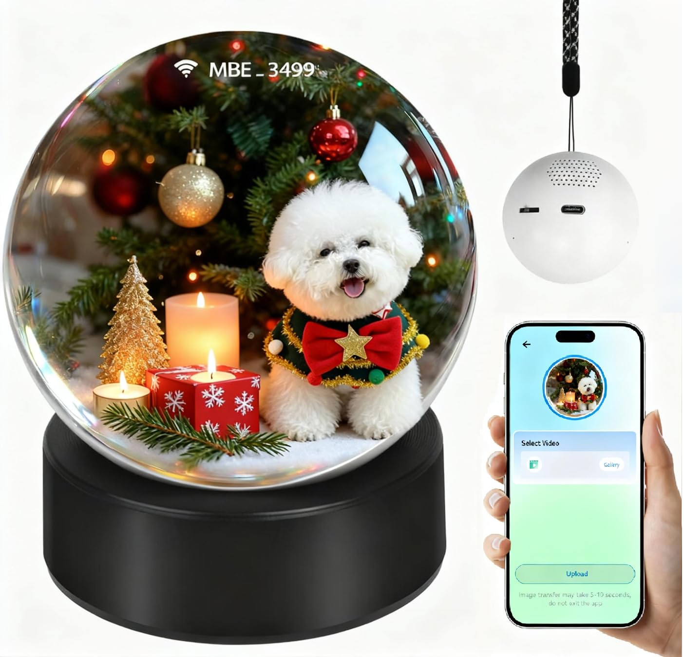 Photo 1 of 2026 New Christmas Memory Sphere Lamp - 2.7" Personalized 3D Crystal Ball | WiFi APP Photo/Video Upload | Hanging/Tabletop | Gift for Couple Family Birthday Christmas (White)