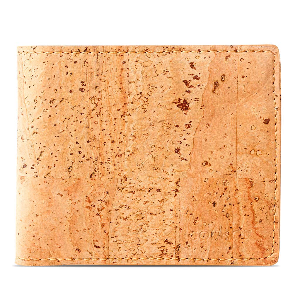 Corkor Cork Wallet 2 ID Window Passcase - Vegan Cruelty Non Leather Bifold - Brown - S