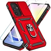 SunStory for Samsung Galaxy A17 5G Phone Case with Rotated Ring Kickstand | Slide Camera Cover,Screen Protector,Military-Grade Heavy Duty Shockproof Dual Layers Design Phone Case,Red