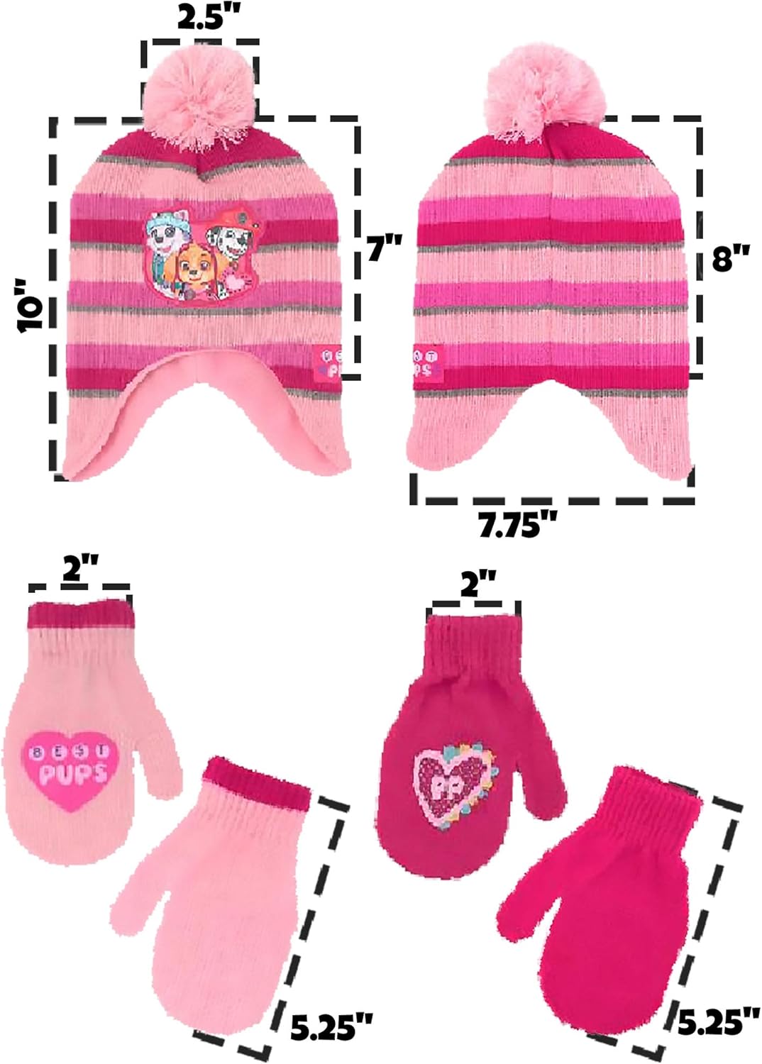 Nickelodeon Paw Patrol Girls Winter Hat and 2 Pair Mittens or Gloves (Age 2-7): Clothing