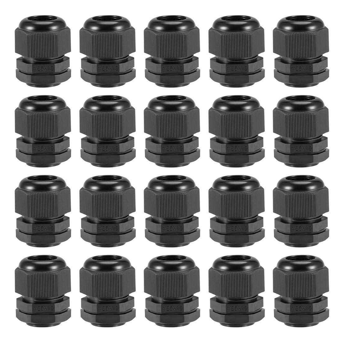 sourcing map M25x1.5 Cable Gland 12mm-15mm Wire Hole Waterproof Nylon Joint Adjustable Locknut with Washer Black 20pcs