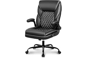 BestEra Office Chair, Executive Leather Chair Home Office Desk Chairs, Ergonomic Computer Desk Chair with Adjustable Flip-Up Arms, Lumber Support Swivel Task Chair with Rocking Function (Black)