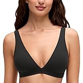 CRZ YOGA Butterluxe Soft Double Lined Deep V Neck Sports Bras for Women - Open Back Yoga Crop Top Casual Non Padded