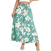 WeciBor Women's Boho Floral Palazzo Wide Leg Pants with Pockets Loose Flowy Casual Beach Vacation Outfits