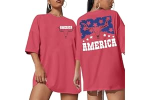 MYHALF American Flag Shirt Womens Western Cow Skull Tshirt USA Patriotic Tee 4th of July Shirts Vintage America Oversize Tops