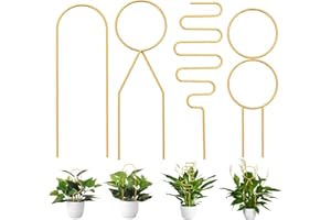 CANIPHA 4 Pcs Small Metal Trellis for Potted Plants,Gold Trellis for Climbing Plants Indoor,Small Trellis for Potted Plants Support Stake House Plant Trellis for Garden Potted Plant,Hoya,Pothos,Flower