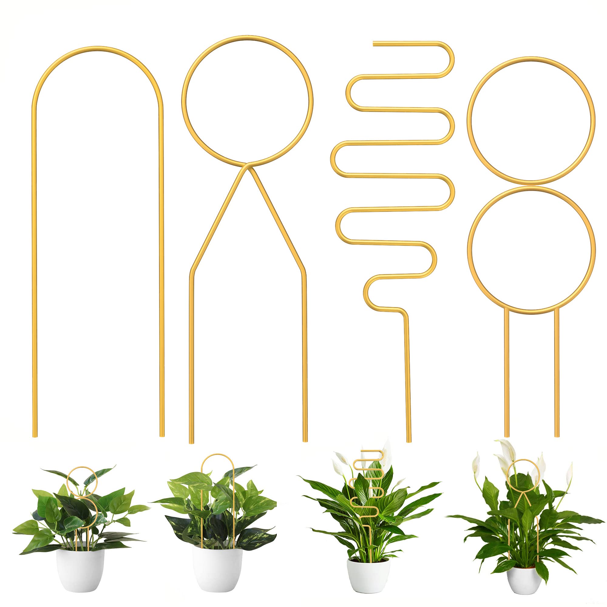 4 Pcs Small Metal Trellis for Potted Plants,Gold Trellis for Climbing Plants Indoor,Small Trellis for Potted Plants Support Stake House Plant Trellis for Garden Potted Plant,Hoya,Pothos,Flower