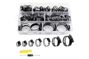 LAZIRO 60Pcs Hose clamp stainless steel Adjustable 6-38mm range worm gear hose clamps Assortment Kit for Plumbing, Automotive, Mechanical Applications (Black)