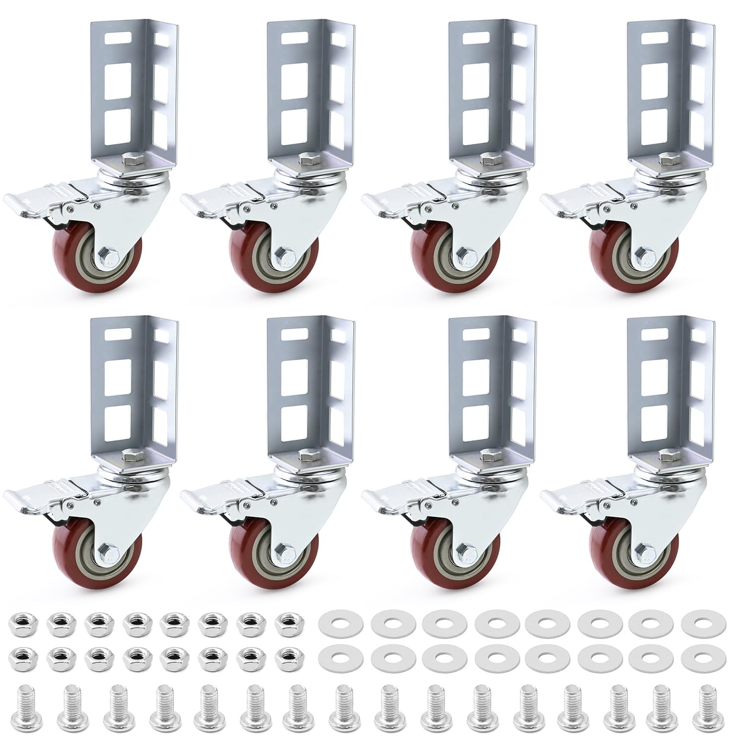 Photo 1 of QWORK Storage Rack Caster Wheels, 8 Pack 3" Heavy Duty 1000 lb. Max Total Capacity Storage Shelf Accessories, Fit for Boltless Self Locking Shelving Racks