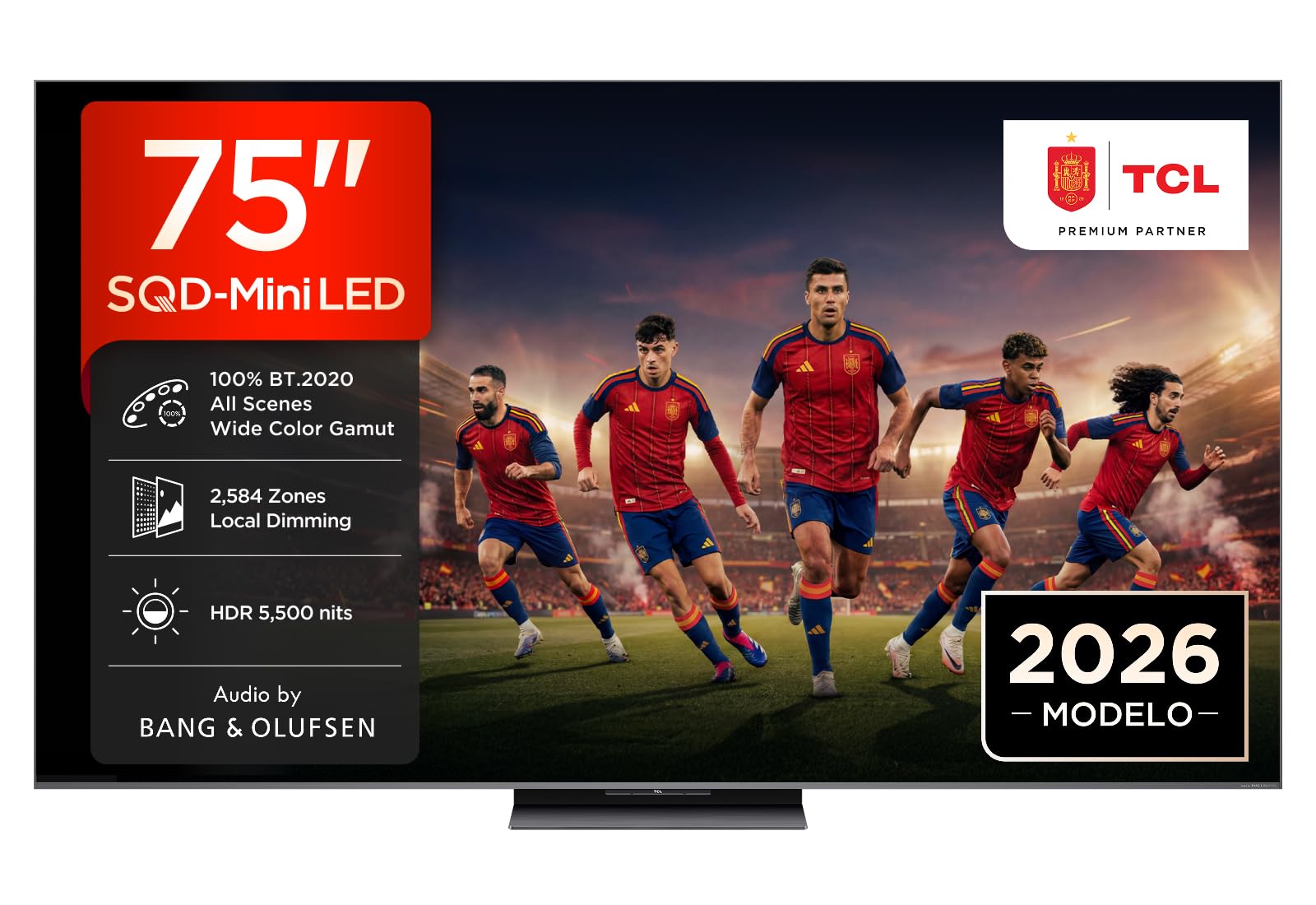TCL 75C8L Televisor 75 Pulgadas SQD-Mini LED 4K Smart TV, HDR 5500 nits, 2584Local Dimming, 144Hz Motion Clarity Pro, Bang & Olufsen, Dolby Vision IQ & Atmos, Game Master, Google TV, Apple AirPlay 2