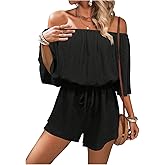 SHENHE Women's Off Shoulder Flutter Sleeve Boho Tropical Romper Short Jumpsuit Playsuit