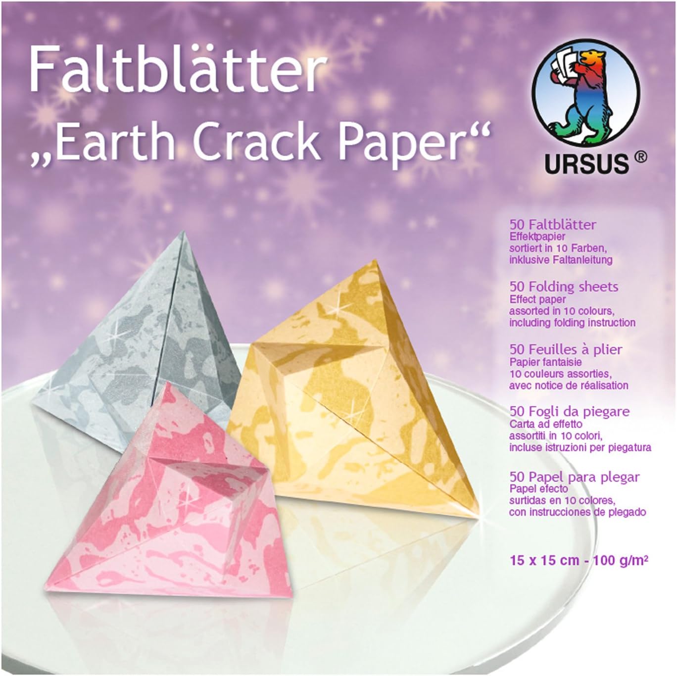 Ursus - Stream Leaflets, 15 x 15 cm, 50 Sheets, 10 Assorted Colours, Earth Crack Paper