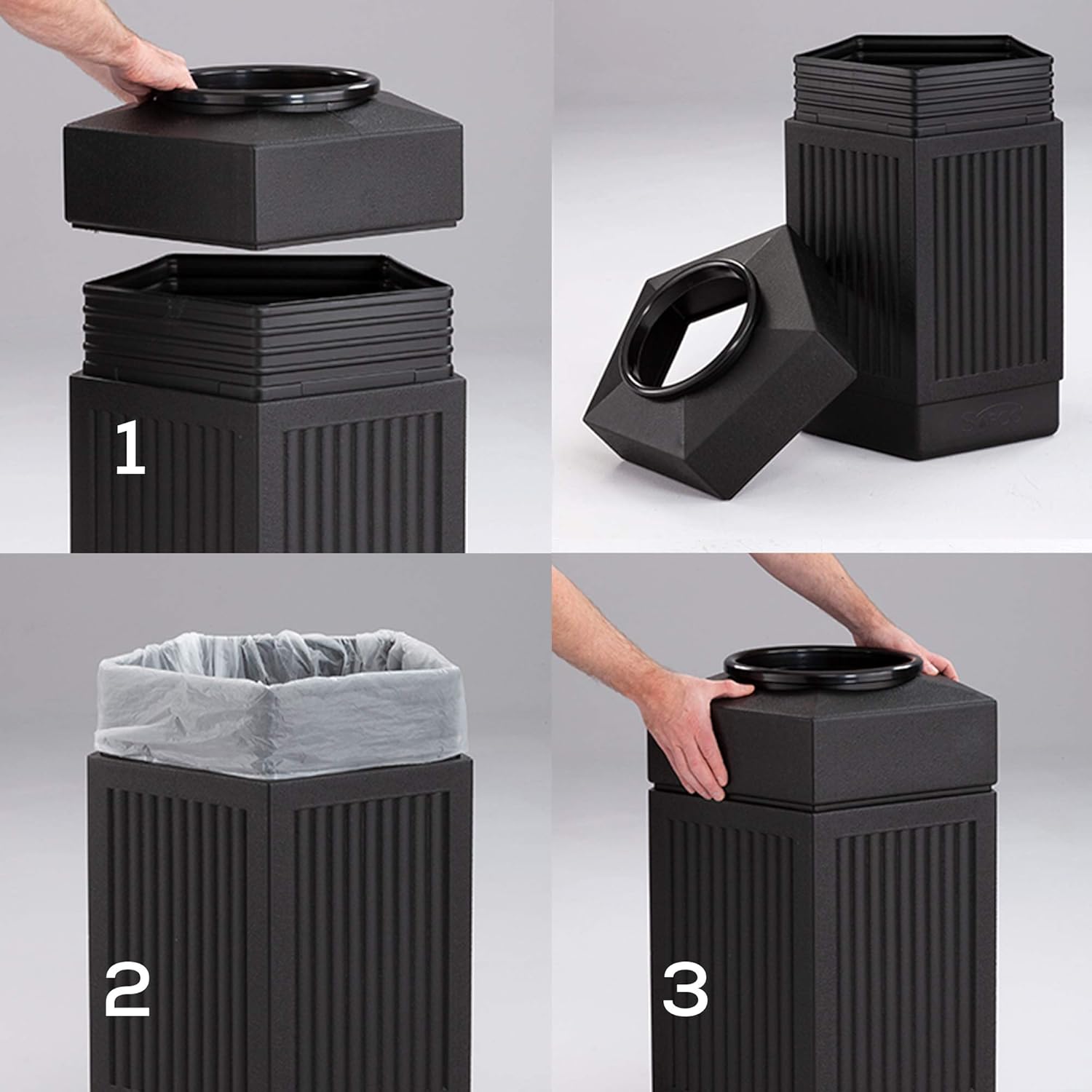 Safco Products Canmeleon Outdoor/Indoor Open Top Pentagon Trash Can , Black, Five Fluted Panels, 30-Gallon Capacity: Office Products