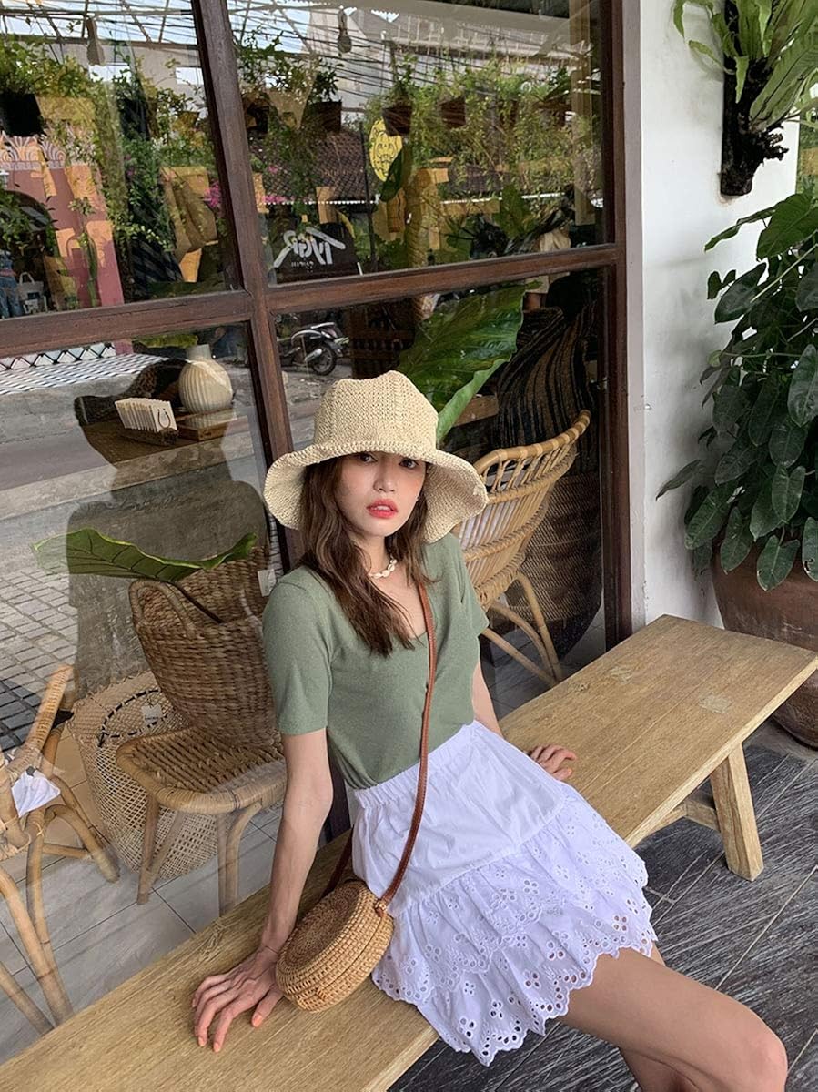 YOUTHUNION Rattan Bag Round Knitted Straw Bag Tropical Beach Style Crossbody Handwoven Tote Basket Bali Leather Strap Bags (Style 6) - Image 3
