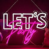 Let's Party Neon Sign Lets Party Neon Sign for Wall Decor Party Decorations USB Dimmable LED Neon Lights for Birthday Wedding Beer Bar Kitchen Restaurant Home Bar Pub Tavern Party Man Cave Club Shops Hotel Store Business Gift