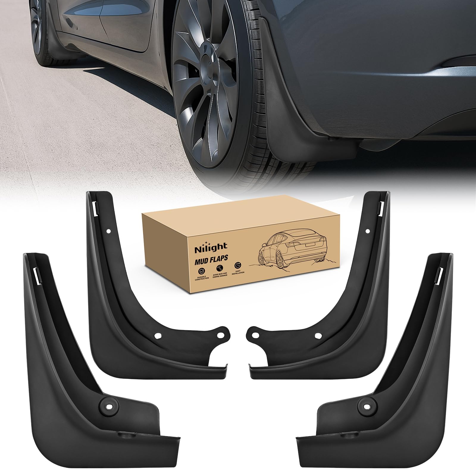 Photo 1 of Nilight Mud Flaps for Tesla Model 3 2017 2018 2019 2020 2021 2022 2023, No Drilling Precision Fit Exterior Accessories Heavy-Duty Splash Guards Protection, Front & Rear Set