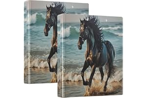 YETTASBIN Horse 3 Round Ring Binders with 3 Interior PVC Clear Pockets, Waterproof Sturdy Basic Binders with Anti-Slip Metal 