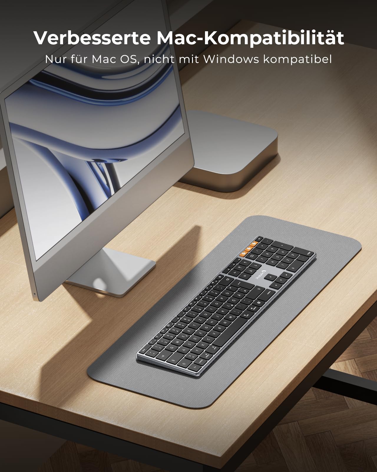 ProtoArc Beleuchtete Kabellose Tastatur für Mac, K110-A Aluminium-Bluetooth-Tastatur Full-Size, Mehrere Geräte, Flach, Wiederaufladbar, Funktastatur für MacBook Pro/Air, Mac mini, iPad 2